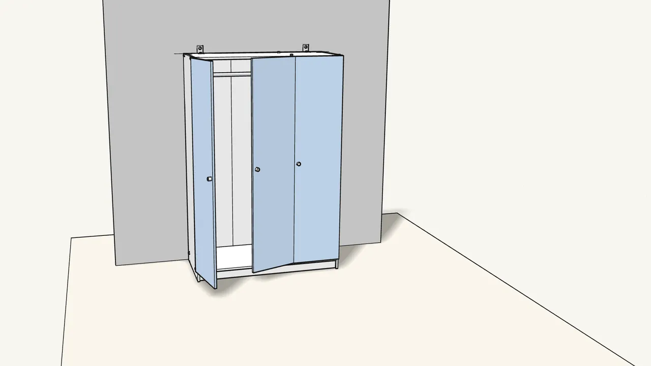 Step 23: Press on the bumpers (107091), then close the doors. — IKEA KLEPPSTAD assembly