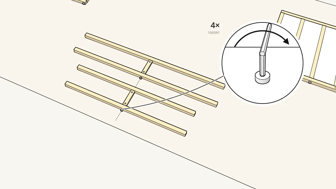 Step 8: Join each pair of rails to the middle upright. — IKEA KURA assembly