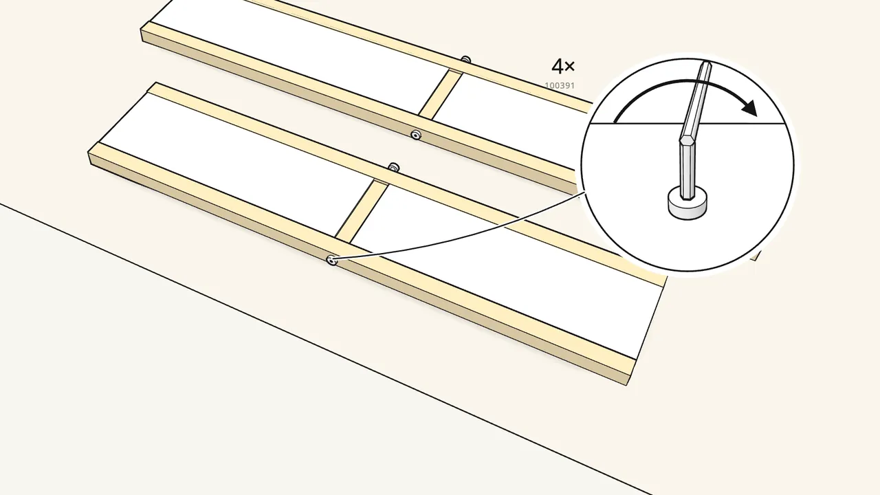Step 10: Now tighten the 4 bolts with key 100002. — IKEA KURA assembly