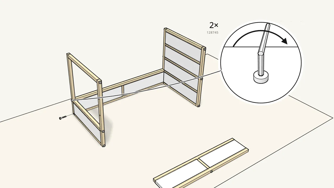 Step 12: Screw end frame B to the other end — 2 screws. — IKEA KURA assembly