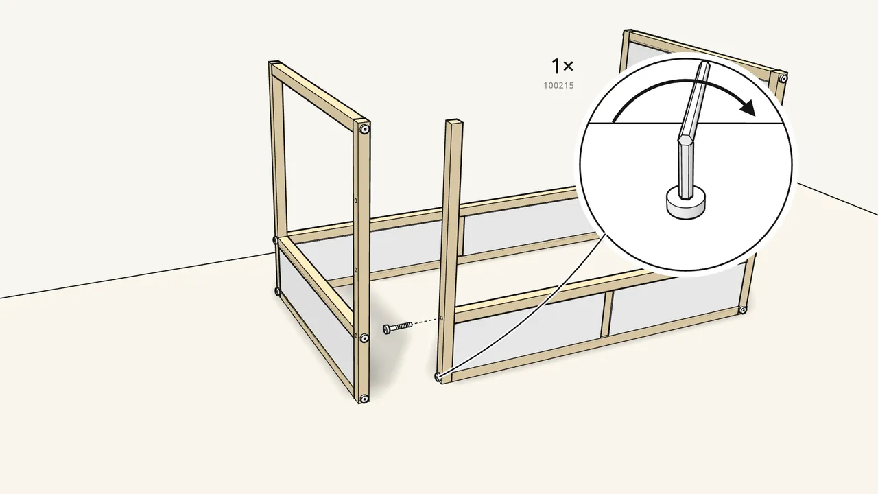 Step 14: Fit the ladder post to the free end of the front panel. — IKEA KURA assembly