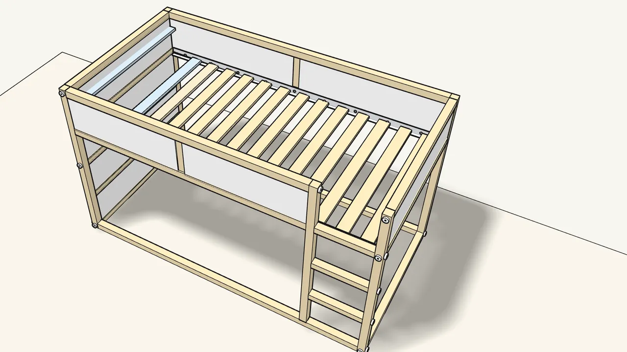 Step 21: Lay the slatted base on the rails and unroll it. — IKEA KURA assembly
