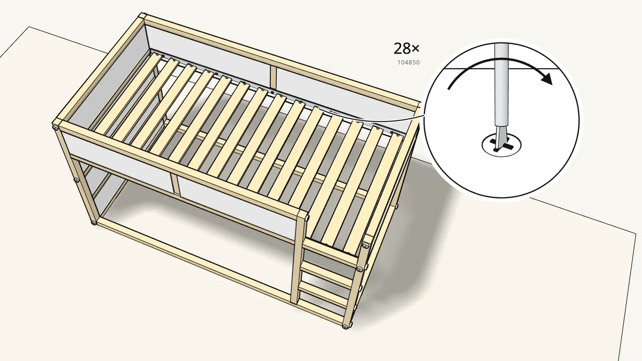Step 23: Turn all 28 pins to lock them. — IKEA KURA assembly