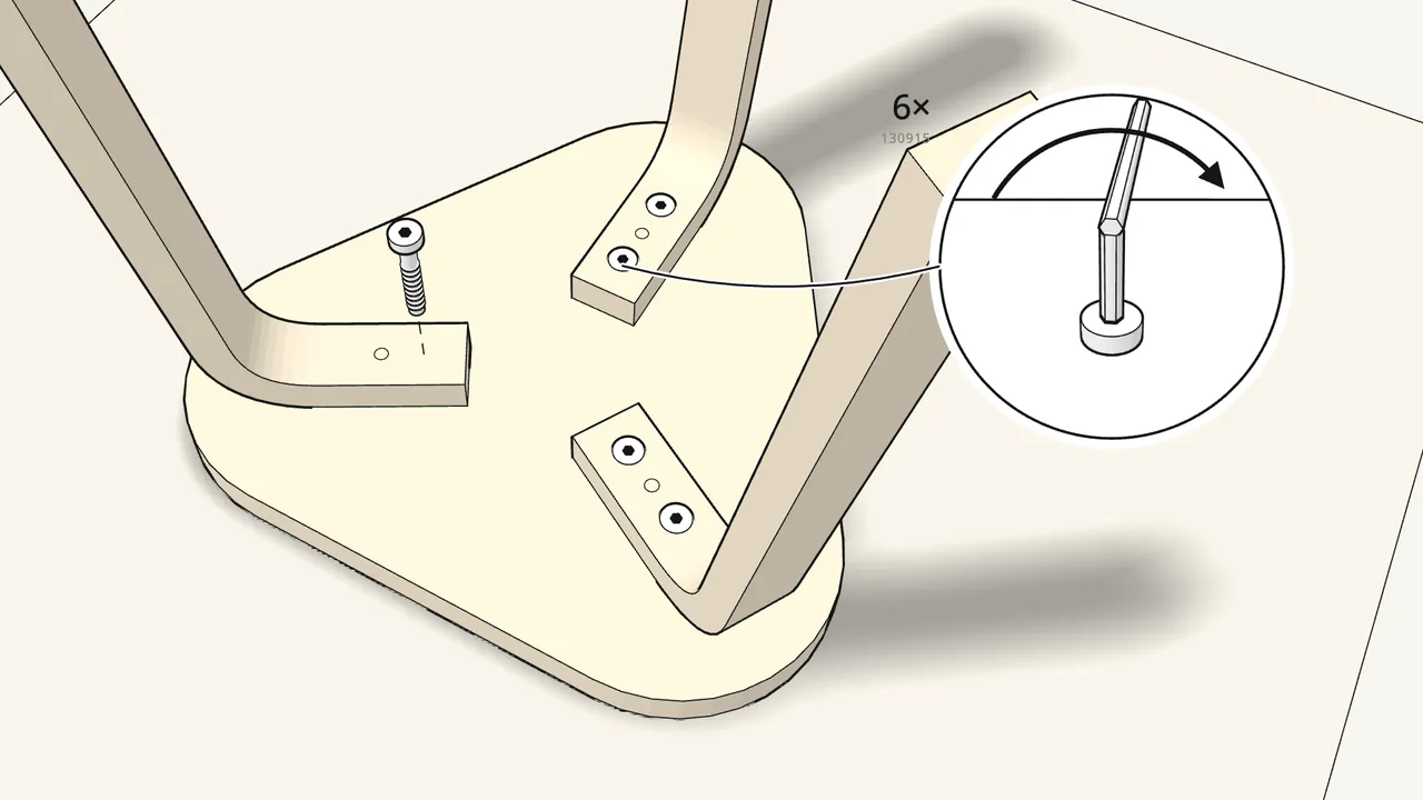 Step 2: Fix each leg with 2 screws (130915) and the Allen key. — IKEA KYRRE assembly