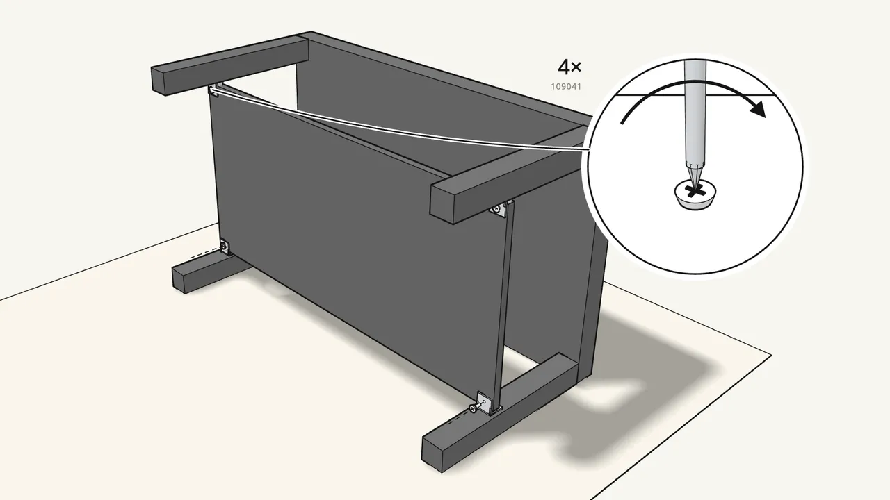 Step 12: Fix the shelf with 4 screws (109041) through the brackets. — IKEA LACK assembly