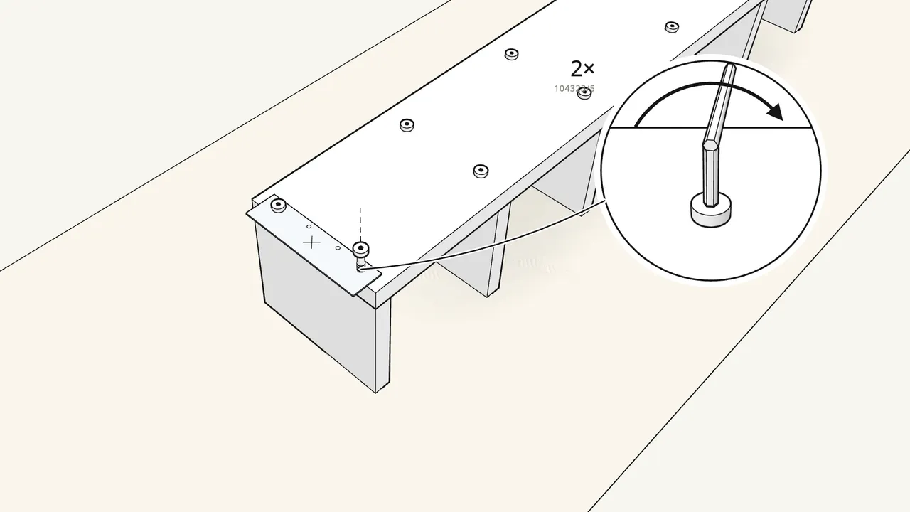 Step 5: Screw 2 screws (104323/5) through the plate into the shelf. — IKEA LACK assembly