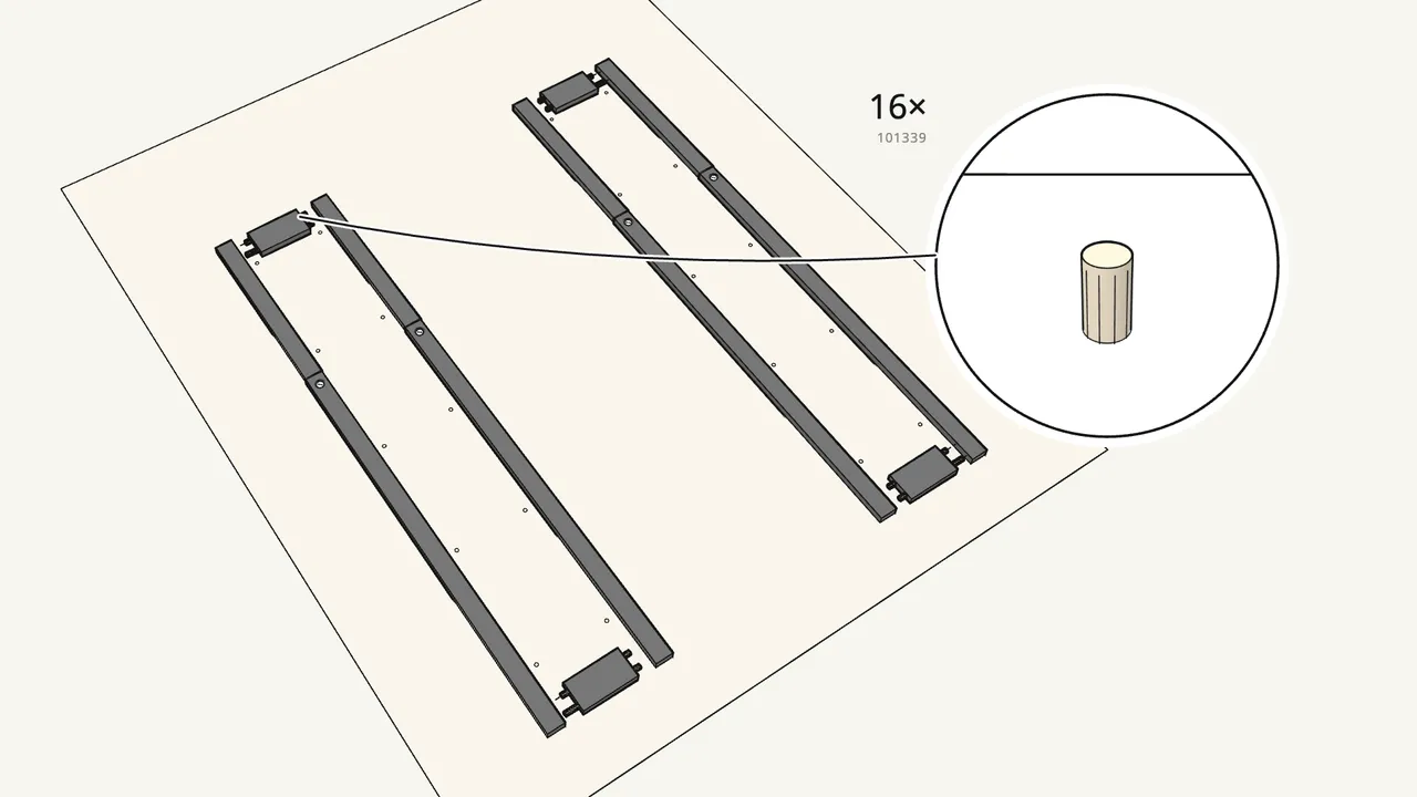 Step 4: Push wooden dowels into both ends of the 4 end blocks. — IKEA LAIVA assembly