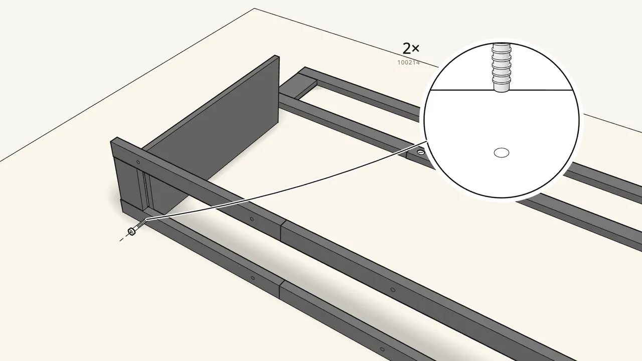 Step 6: Stand one frame on its edge and fit the bottom shelf. — IKEA LAIVA assembly