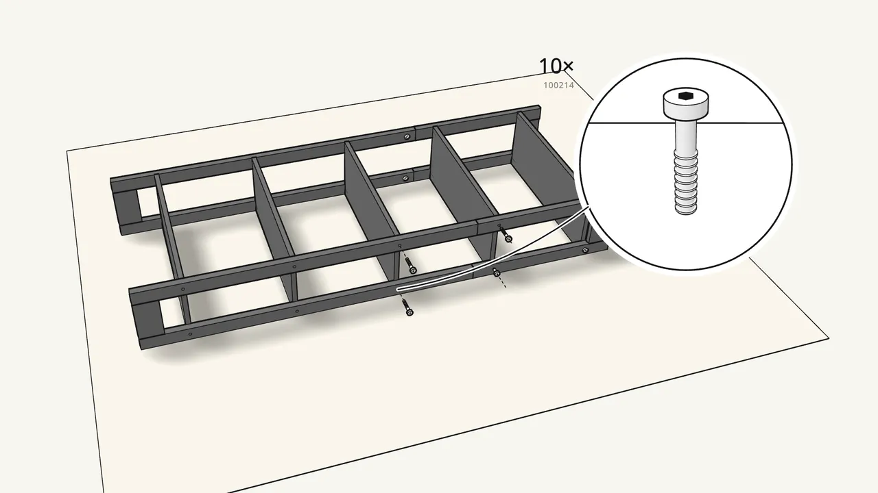 Step 8: Stand the second frame on the other side of the shelves. — IKEA LAIVA assembly
