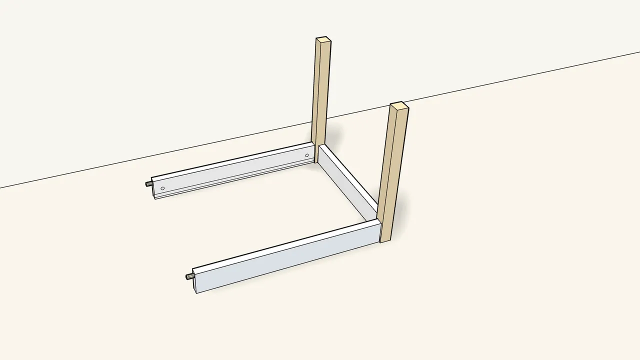 Step 3: Fit both side rails onto one end frame. — IKEA LÄTT assembly