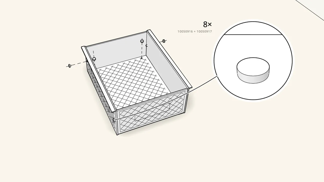Step 14: Lock the drawer with 8 push rivets — click! — IKEA LENNART assembly