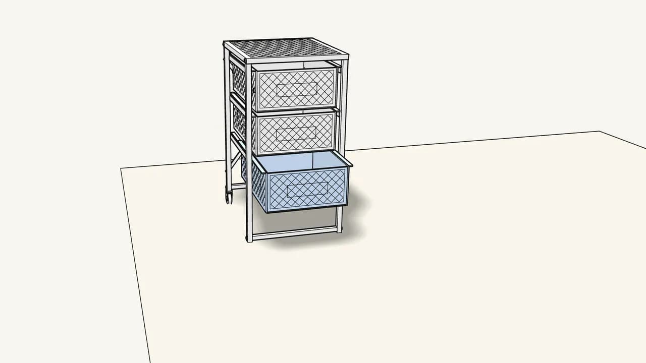 Step 16: Rest the drawer lips on the runners and slide the drawers in. — IKEA LENNART assembly