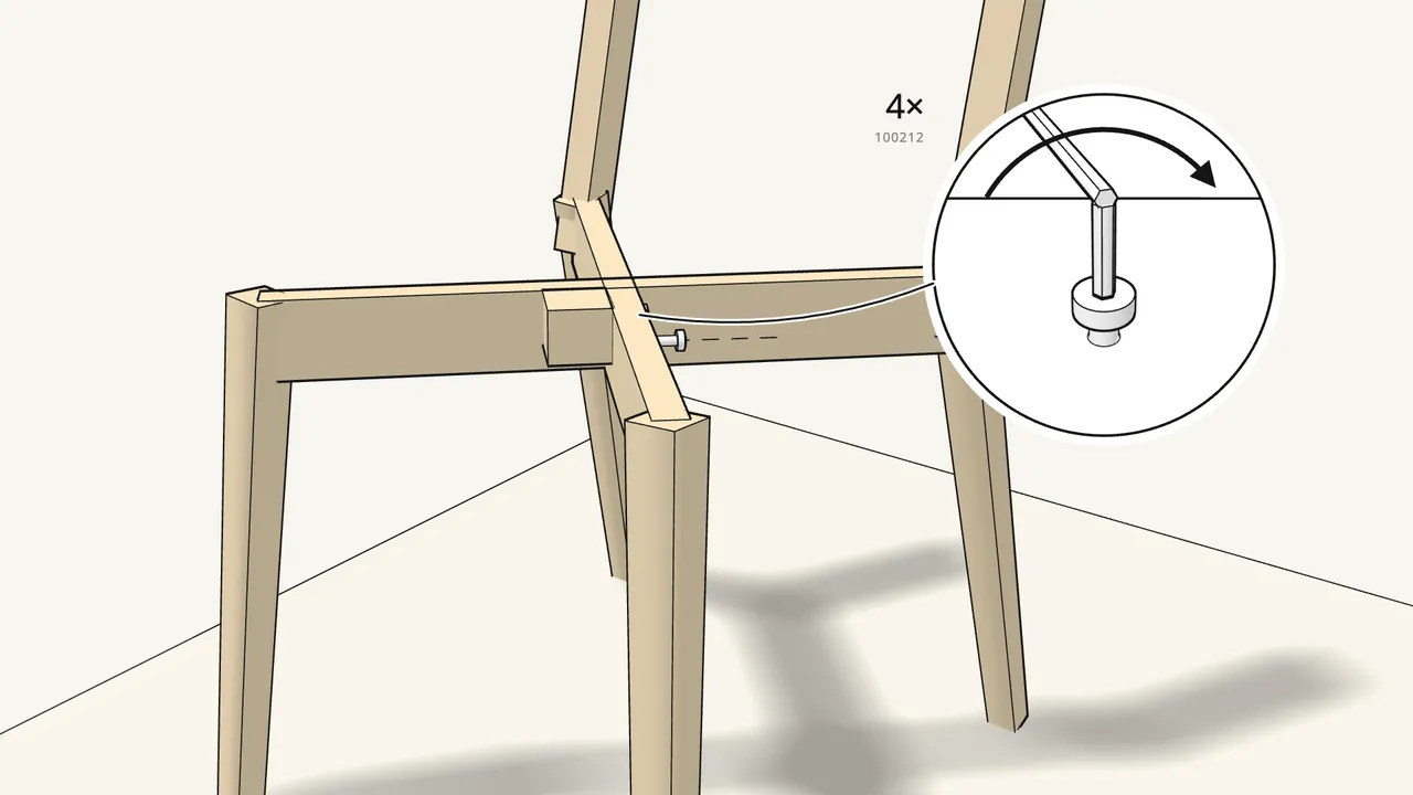 Step 3: Insert 4 screws (100212) with the Allen key — not tight yet. — IKEA LISABO assembly