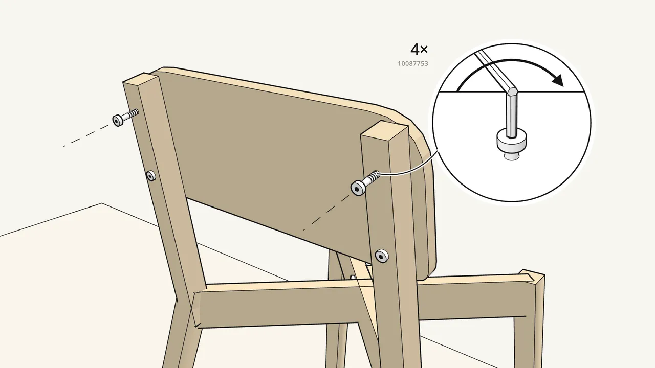 Step 6: Fit 4 bolts (10087753) from behind — not tight yet. — IKEA LISABO assembly