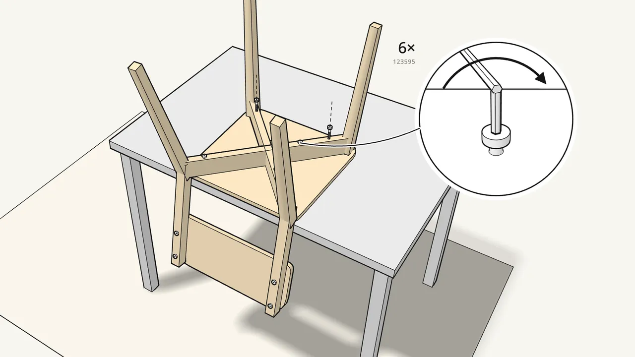 Step 10: Insert 6 bolts (123595) through the frame into the seat. — IKEA LISABO assembly
