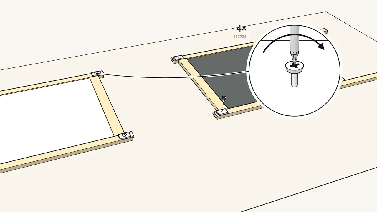Step 1: Screw the hinge fittings to the top ends of the frames. — IKEA MÅLA assembly