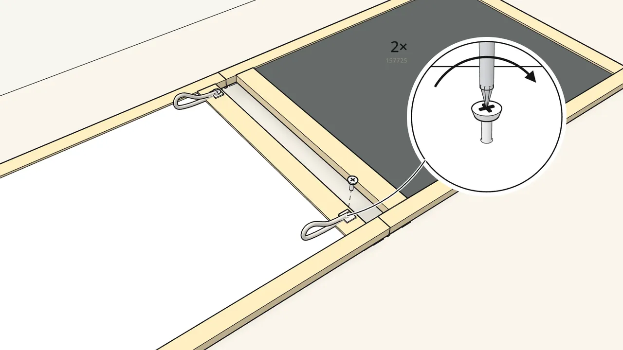 Step 3: Screw the 2 straps to the top rail. — IKEA MÅLA assembly