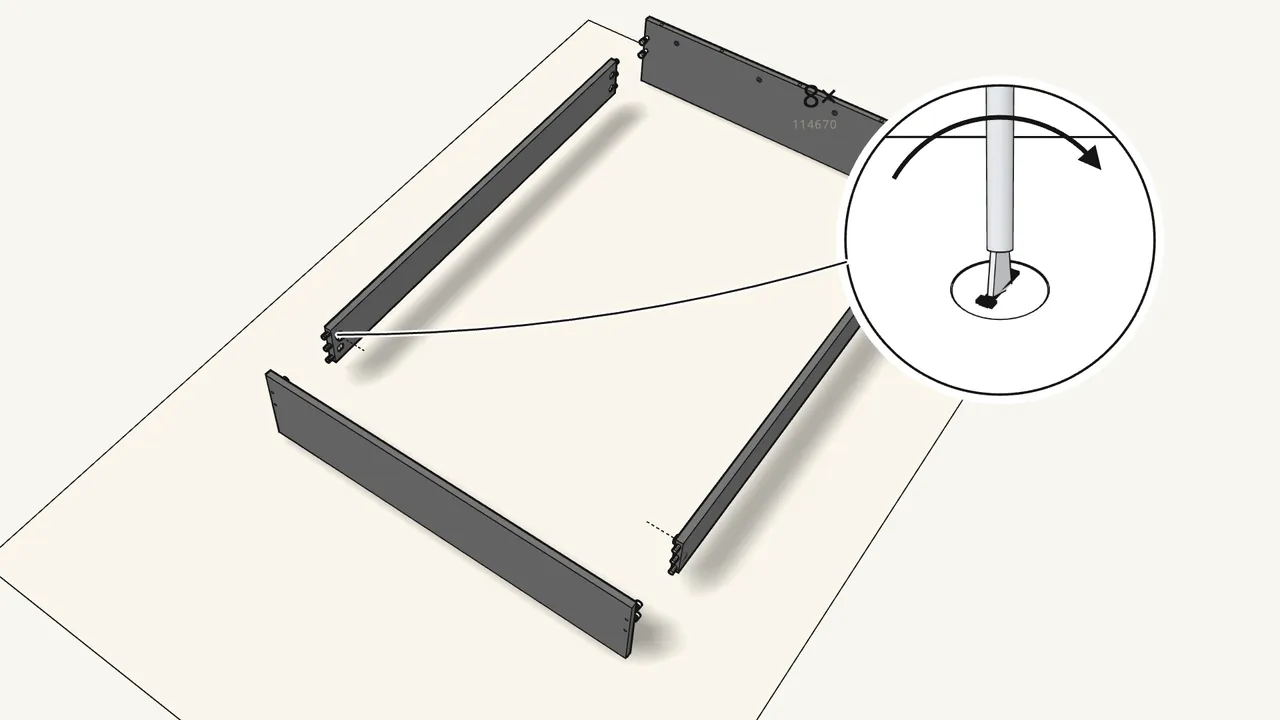 Step 5: Insert 8 cam locks (114670) into the inner faces of the rails. — IKEA MALM assembly