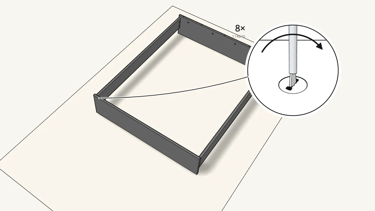 Step 7: Turn the cam locks clockwise with the Allen key (100049). — IKEA MALM assembly