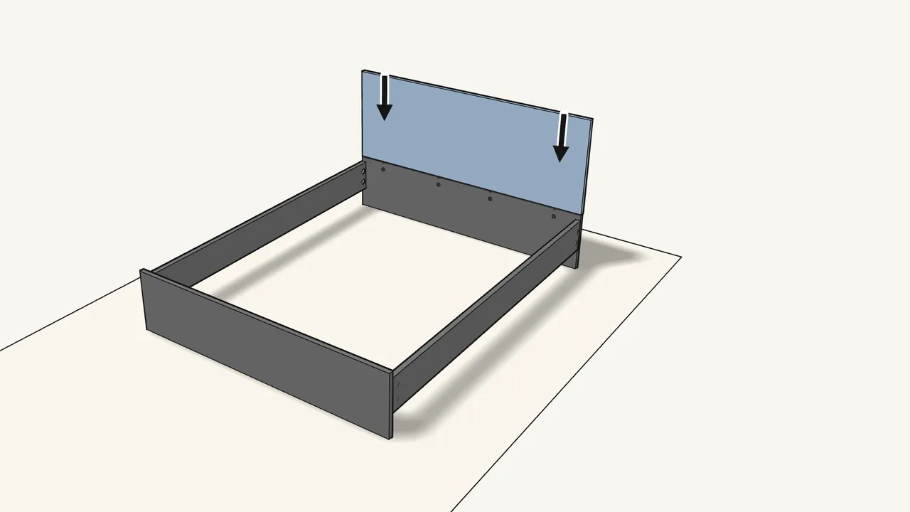 Step 10: Lift the upper headboard onto the head panel. — IKEA MALM assembly