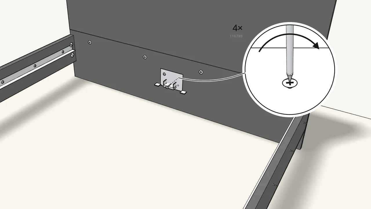 Step 13: Screw a beam bracket (116791) to the head panel and the footboard. — IKEA MALM assembly