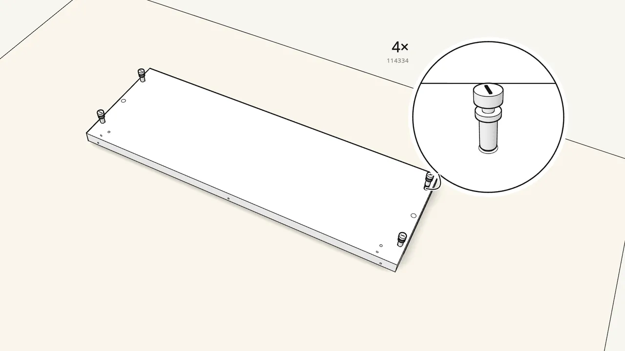 Step 1: Screw 4 hanger bolts (114334) into the long panel. — IKEA MALM assembly