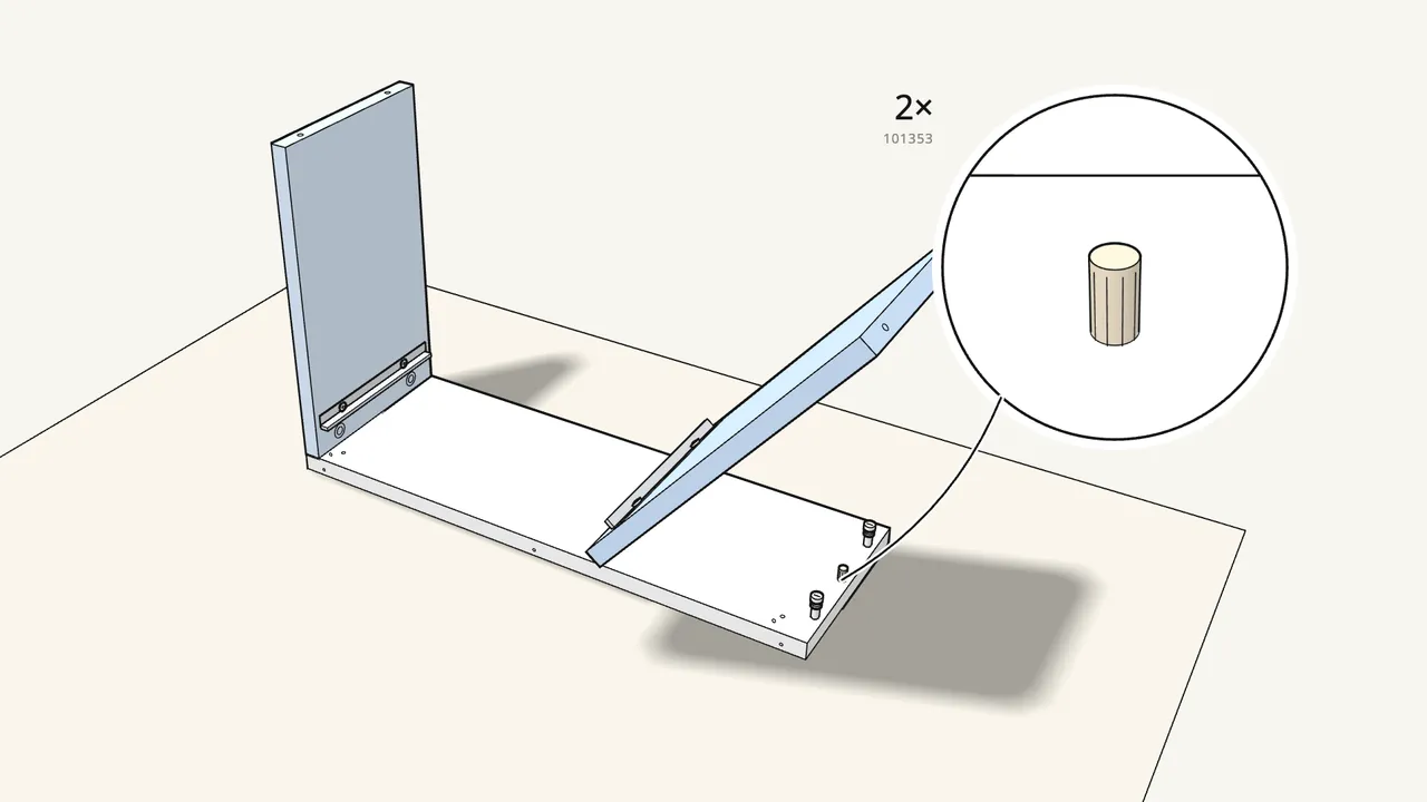 Step 3: Push 2 dowels (101353) in, then stand the sides on the bolts. — IKEA MALM assembly