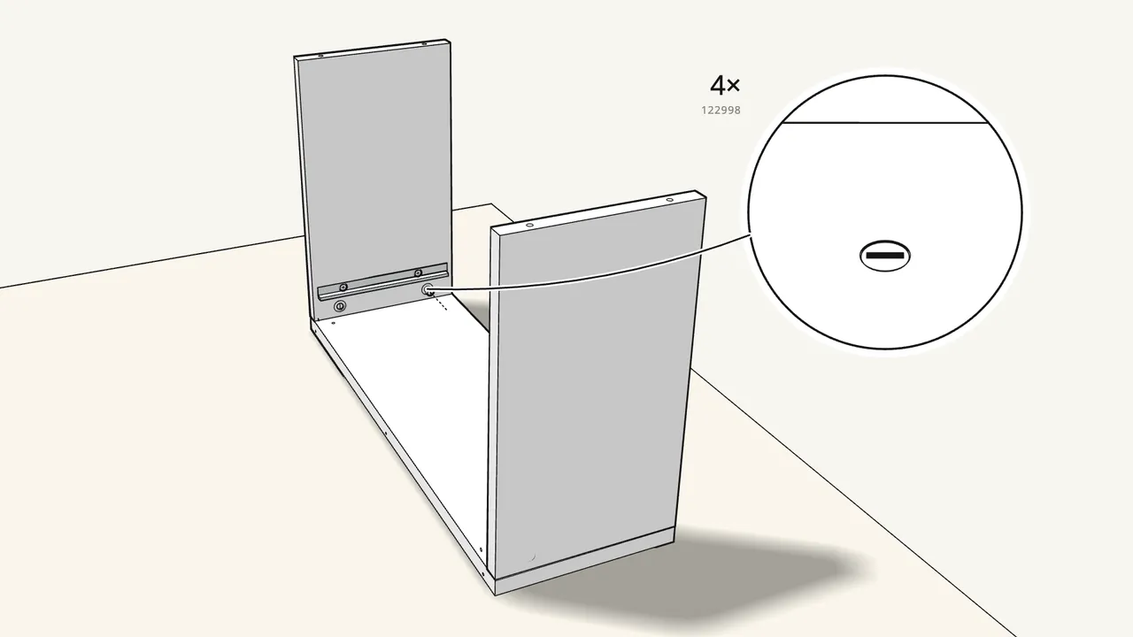 Step 4: Push a fitting (122998) over each bolt through the round holes. — IKEA MALM assembly