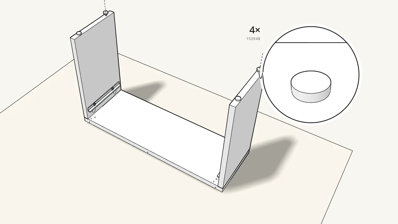 Step 6: Tap 4 glides (153548) into the ends of the side panels. — IKEA MALM assembly