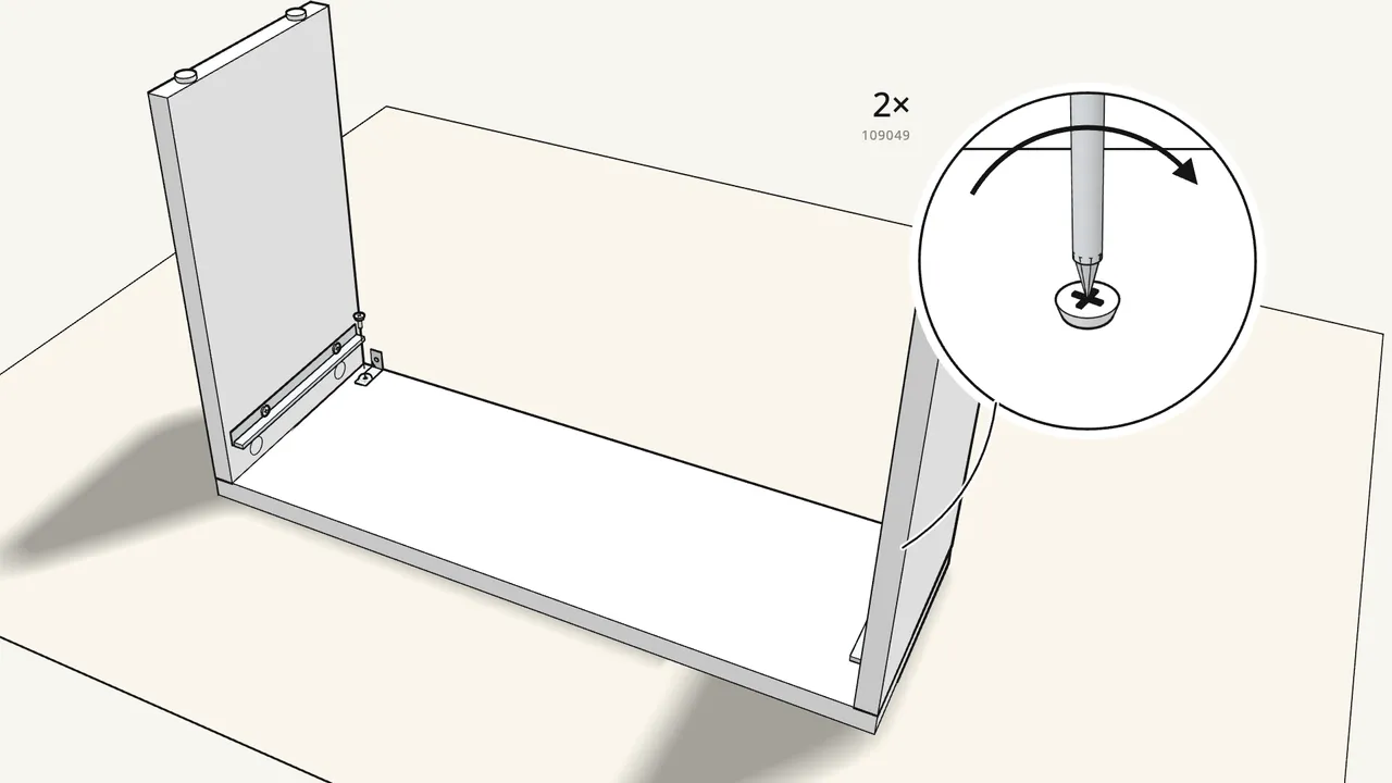 Step 7: Screw the 2 wall brackets (106989) under the long panel. — IKEA MALM assembly