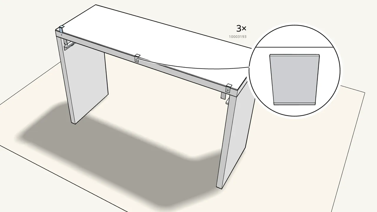 Step 10: Fit 3 clips (10003193) over the back edge of the glass. — IKEA MALM assembly