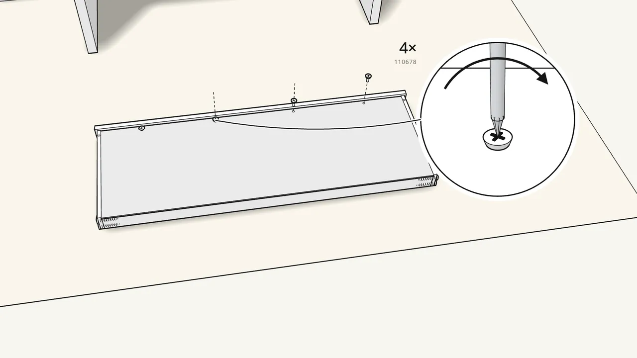 Step 22: Turn the drawer over and screw in 4 fittings (110678). — IKEA MALM assembly