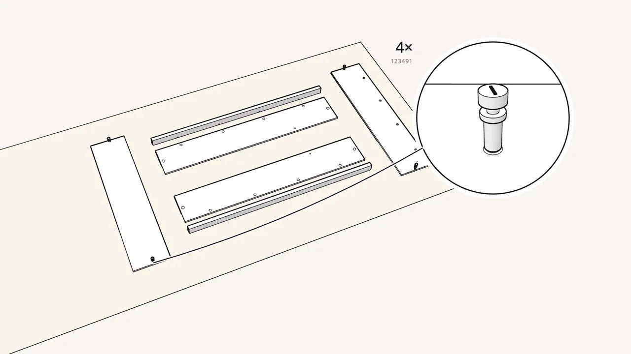 Step 1: Screw 4 connector bolts (123491) into the head and foot panels. — IKEA MALM assembly