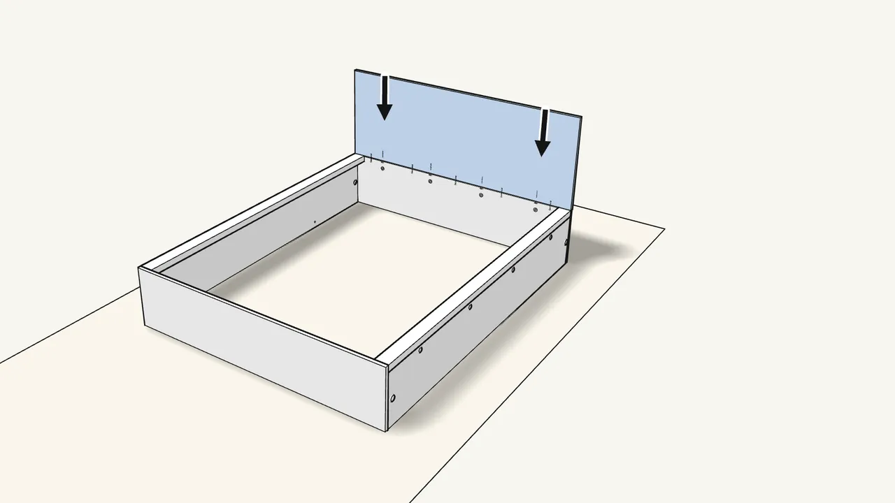 Step 8: Lift the upper headboard onto the head panel. — IKEA MALM assembly