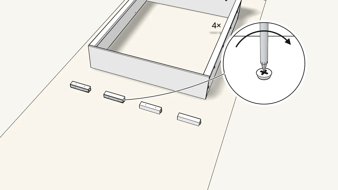 Step 10: Screw an end piece (124252) onto each of the 4 supports (128895). — IKEA MALM assembly