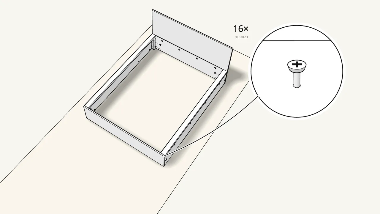 Step 11: Screw a support into each inside corner of the frame. — IKEA MALM assembly