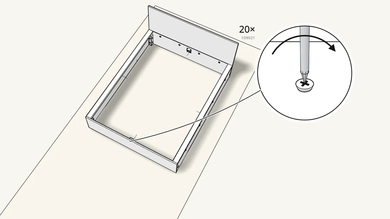 Step 12: Screw on the 4 rests (124249) and the bracket (124389). — IKEA MALM assembly