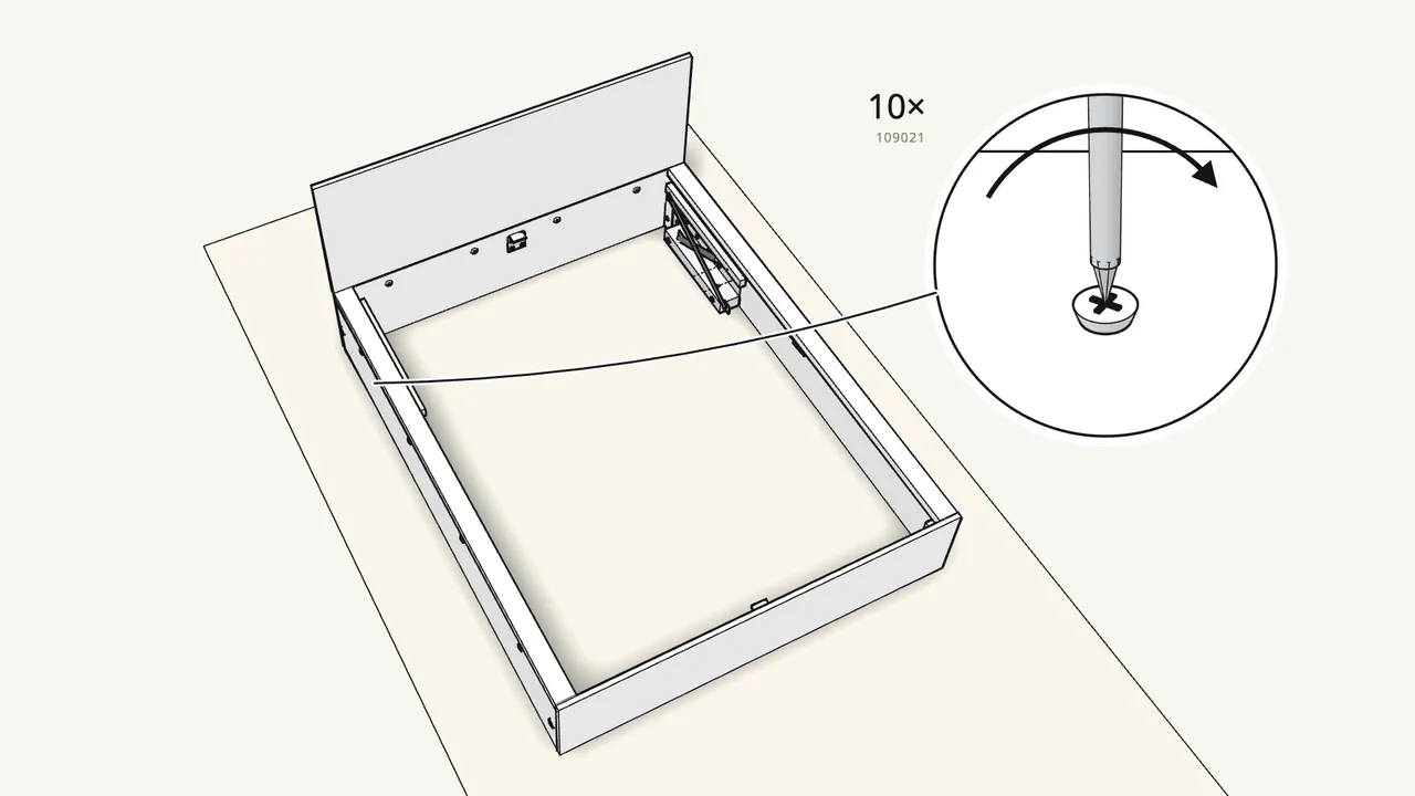 Step 14: Screw both mechanisms to the side panels. — IKEA MALM assembly