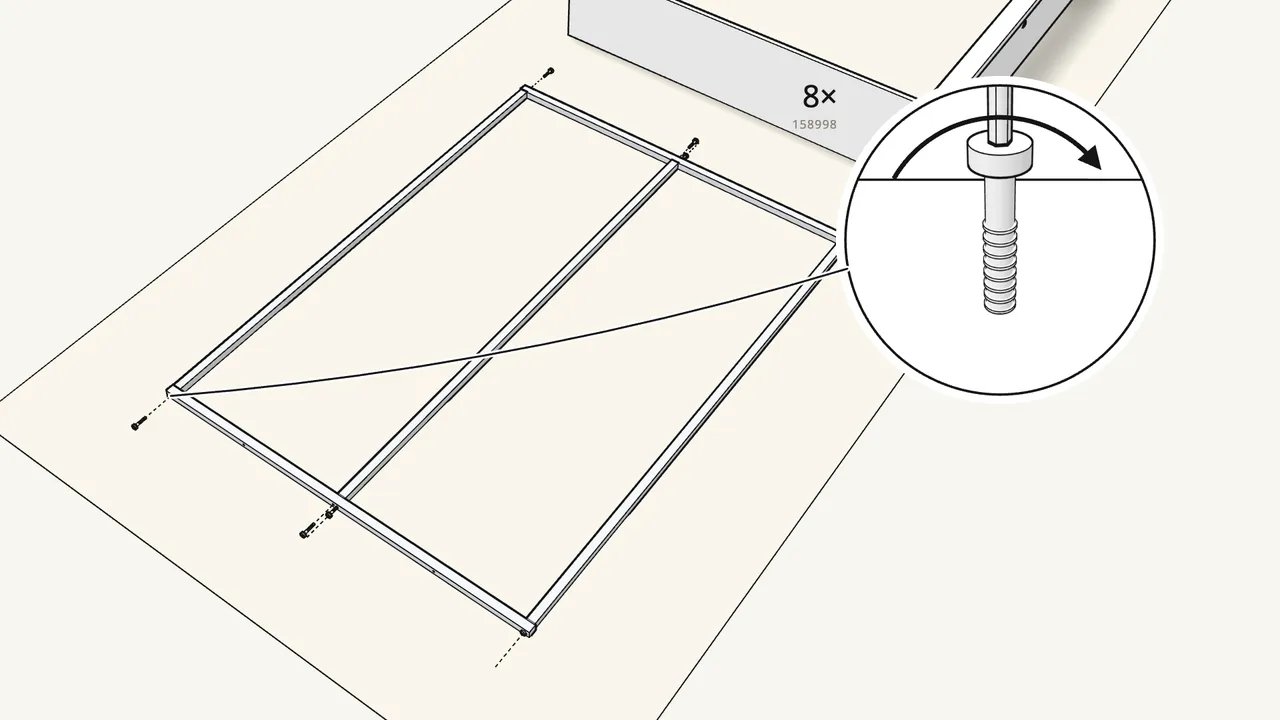 Step 15: Join the steel frame profiles with 8 bolts (158998). — IKEA MALM assembly