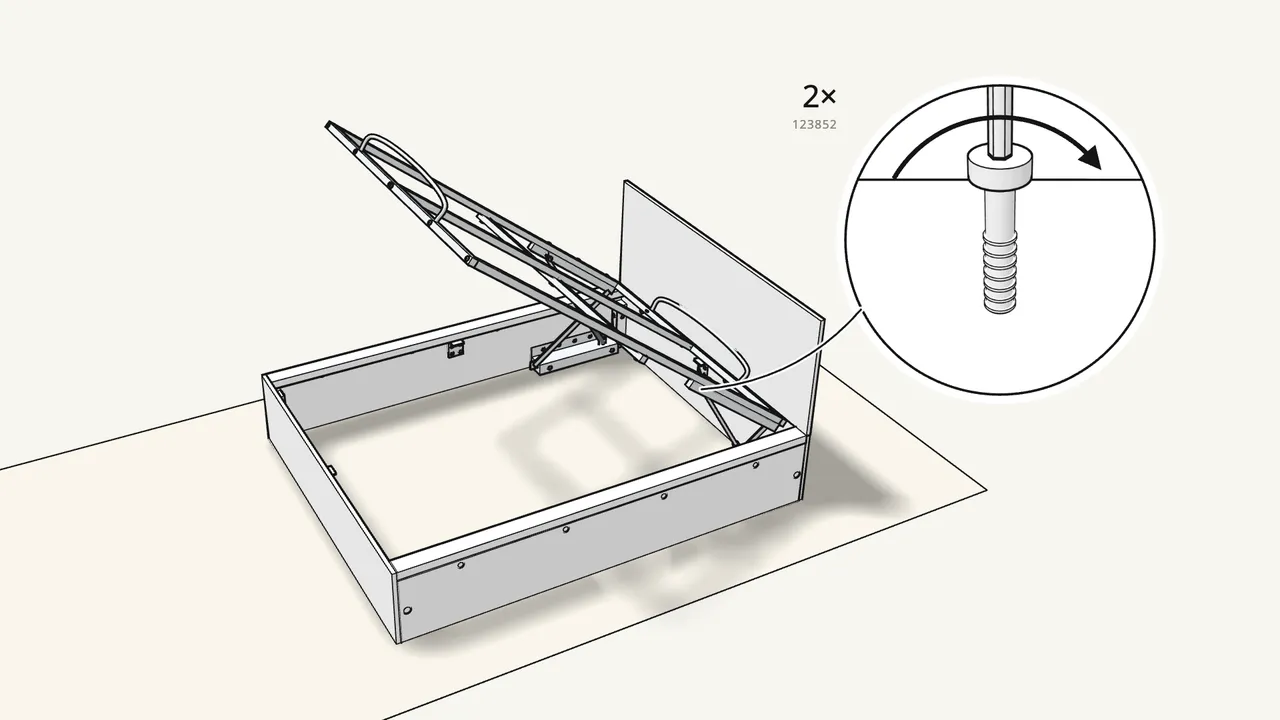 Step 19: Raise the base. Fit 2 spacers (123848) and 2 bolts (123852). — IKEA MALM assembly