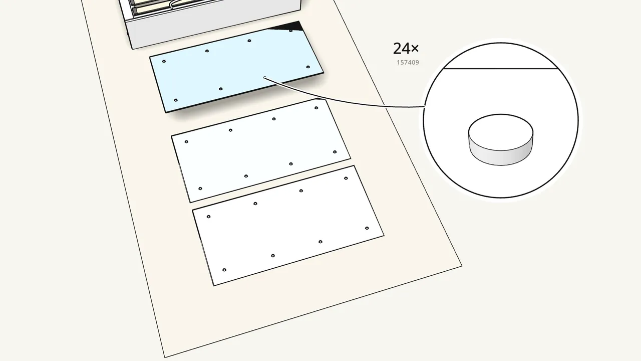 Step 23: Stick 24 felt pads (157409) under the 3 bottom panels. — IKEA MALM assembly