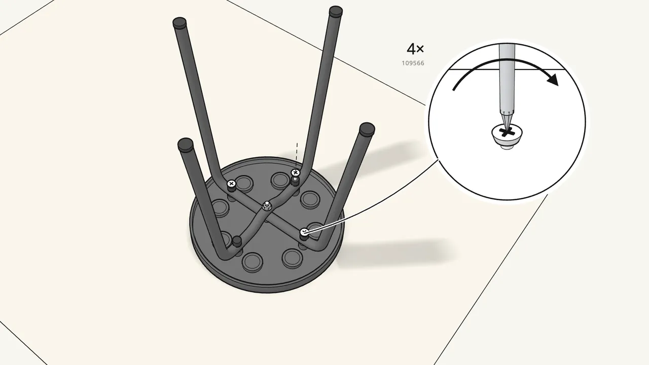 Step 4: Fit 4 spacers and 4 screws (109566), in the order 1–4. — IKEA MARIUS assembly