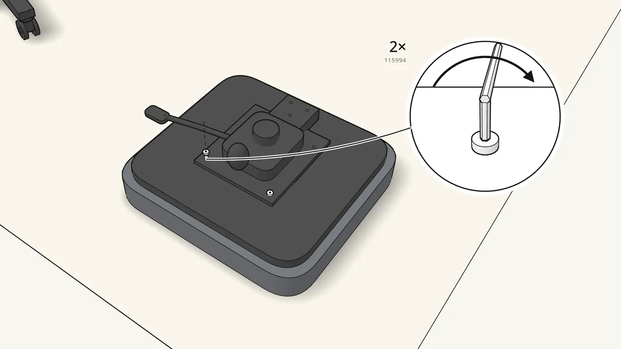 Step 6: Screw 2 flange bolts (115994) through the mechanism. — IKEA MARKUS assembly