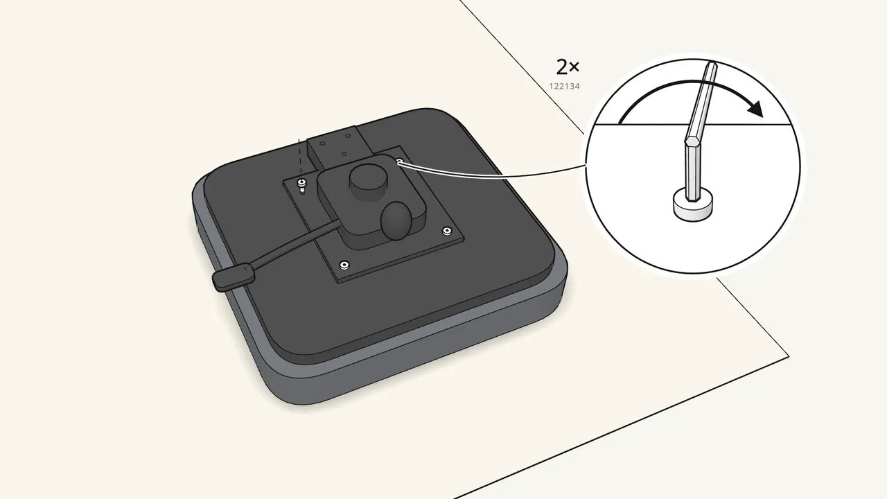 Step 7: Screw 2 bolts (122134) into the other 2 holes. — IKEA MARKUS assembly