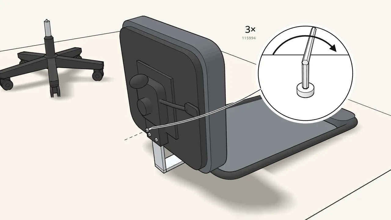 Step 10: Screw in 3 flange bolts (115994). — IKEA MARKUS assembly