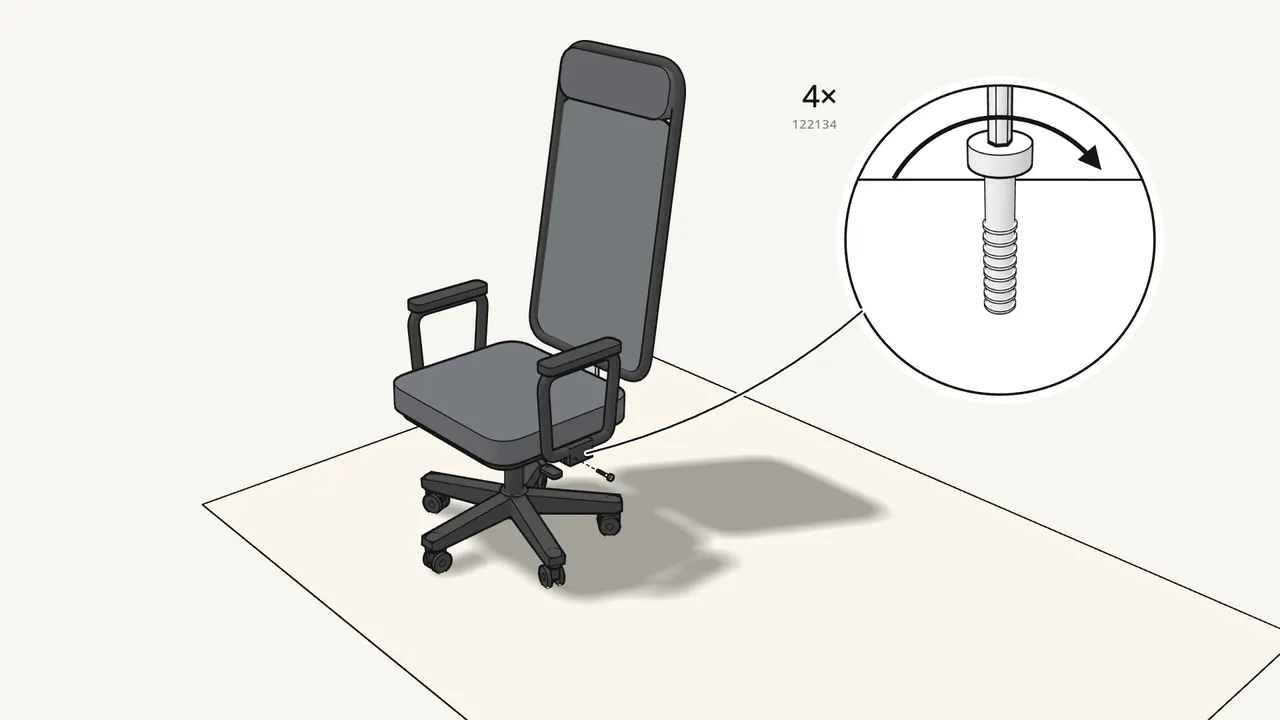 Step 13: Fix each armrest with 2 bolts (122134). — IKEA MARKUS assembly