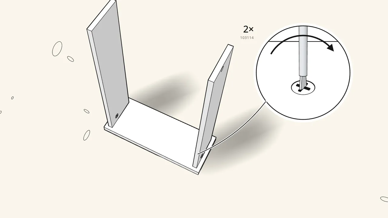 Step 2: Insert 2 cam locks (103114) and turn them to lock. — IKEA MICKE assembly