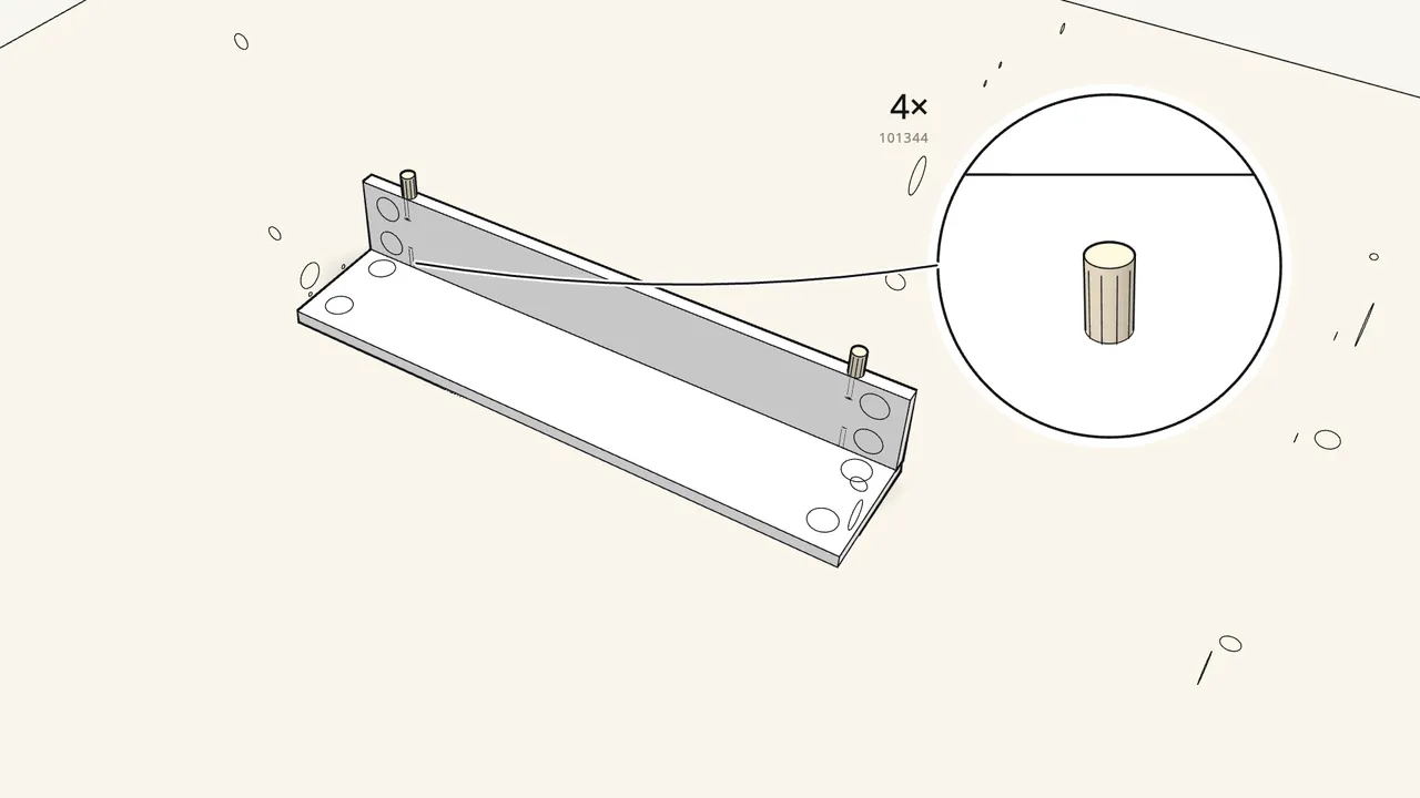 Step 7: Build the rear rail from 3 parts with 4 wooden dowels (101344). — IKEA MICKE assembly