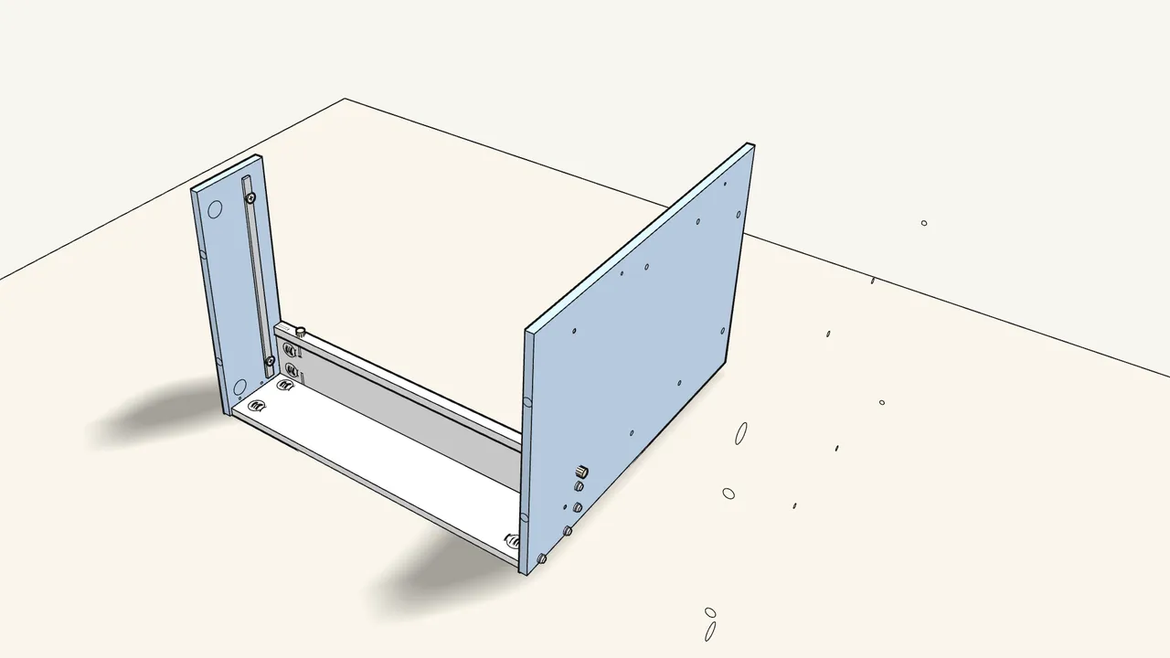 Step 10: Push 2 dowels into the rail ends, then stand both panels onto the rail. — IKEA MICKE assembly