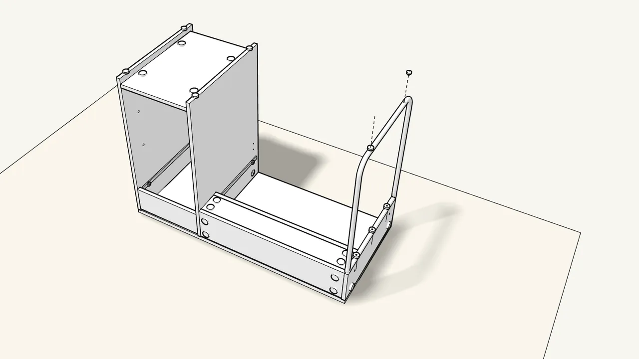 Step 21: Press 4 glides (153549) onto the cabinet and 2 pads onto the leg frame. — IKEA MICKE assembly